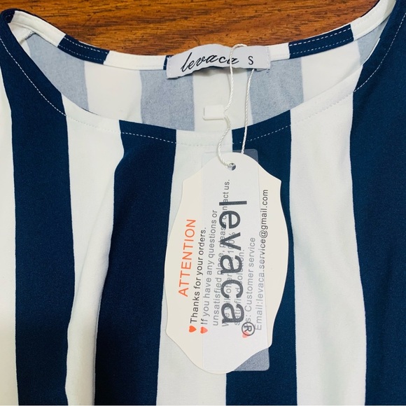 NEW LEVACA Flowy Blue and White Striped Midi Dress - Picture 7 of 11